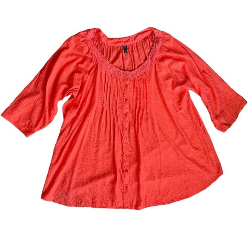Grand & Greene Orange Button Front Blouse Sz 2X